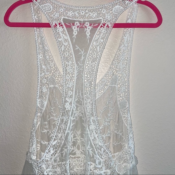 White Lace Flowy Summer Swim Cover Up Boho Top! - Picture 6 of 7
